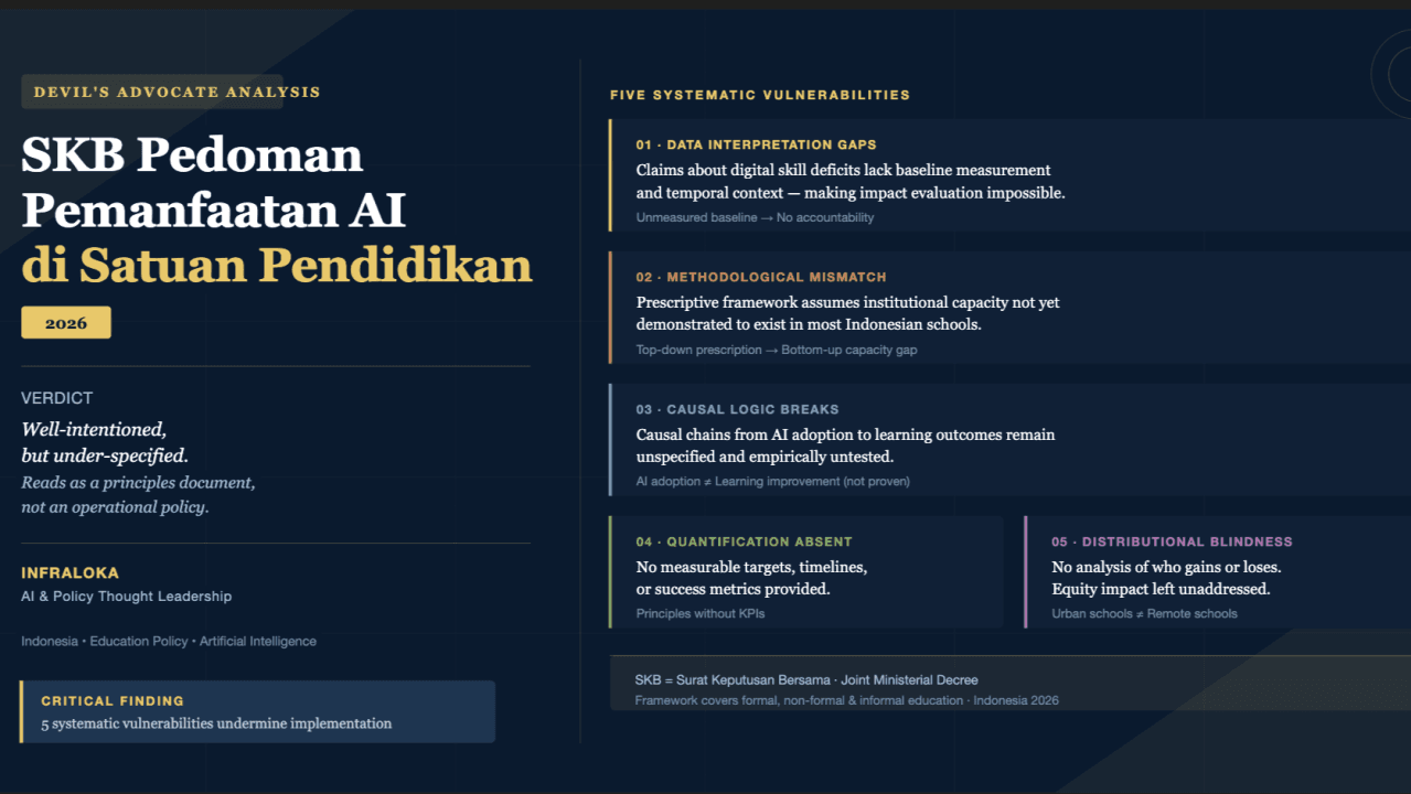 Devil's Advocate Analysis: SKB Pedoman Pemanfaatan Kecerdasan Artifisial di Satuan Pendidikan (2026) By Rahmat Wibowo From InfraLoka