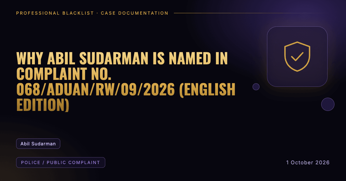 Header illustration: police / public complaint involving Abil Sudarman