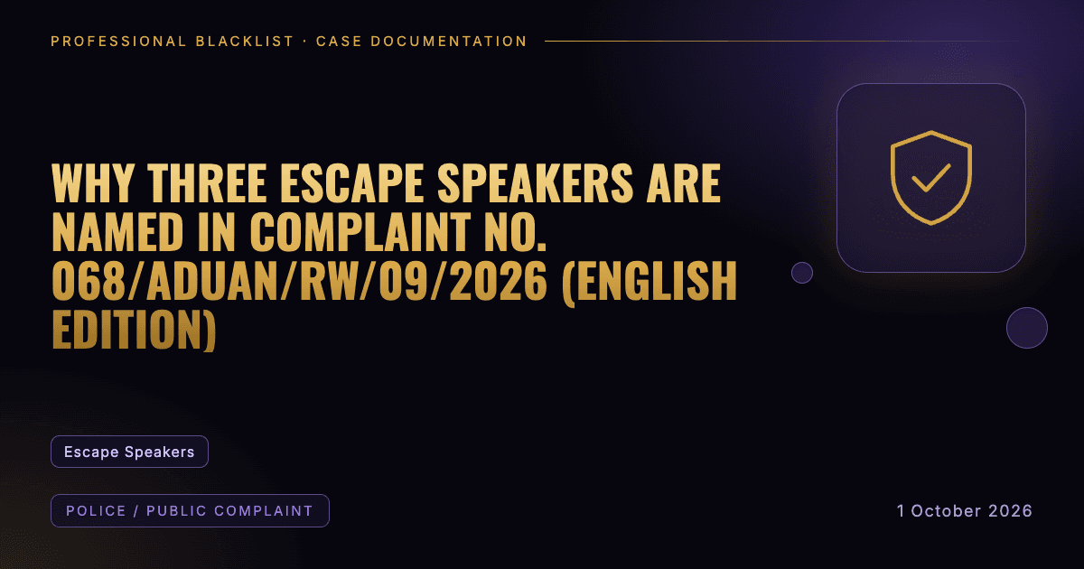 Header illustration: police / public complaint involving Escape Speakers