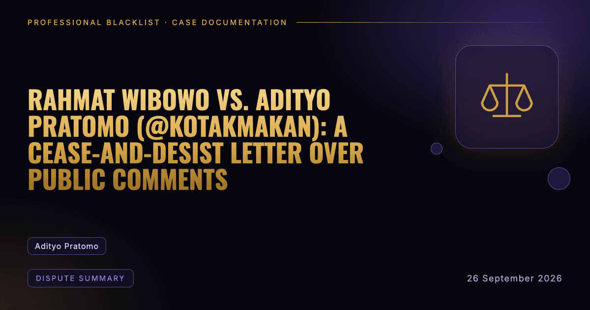 Header illustration: dispute summary involving Adityo Pratomo