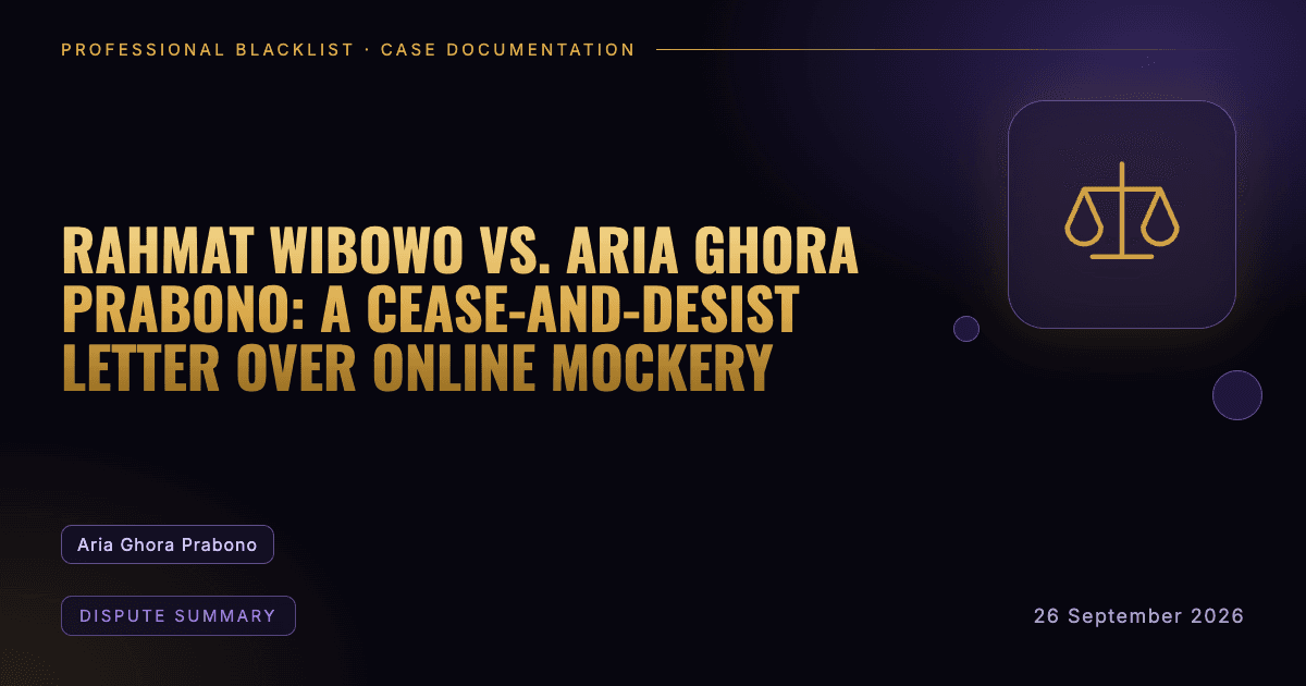 Header illustration: dispute summary involving Aria Ghora Prabono