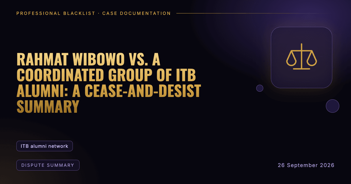 Header illustration: dispute summary involving ITB alumni network
