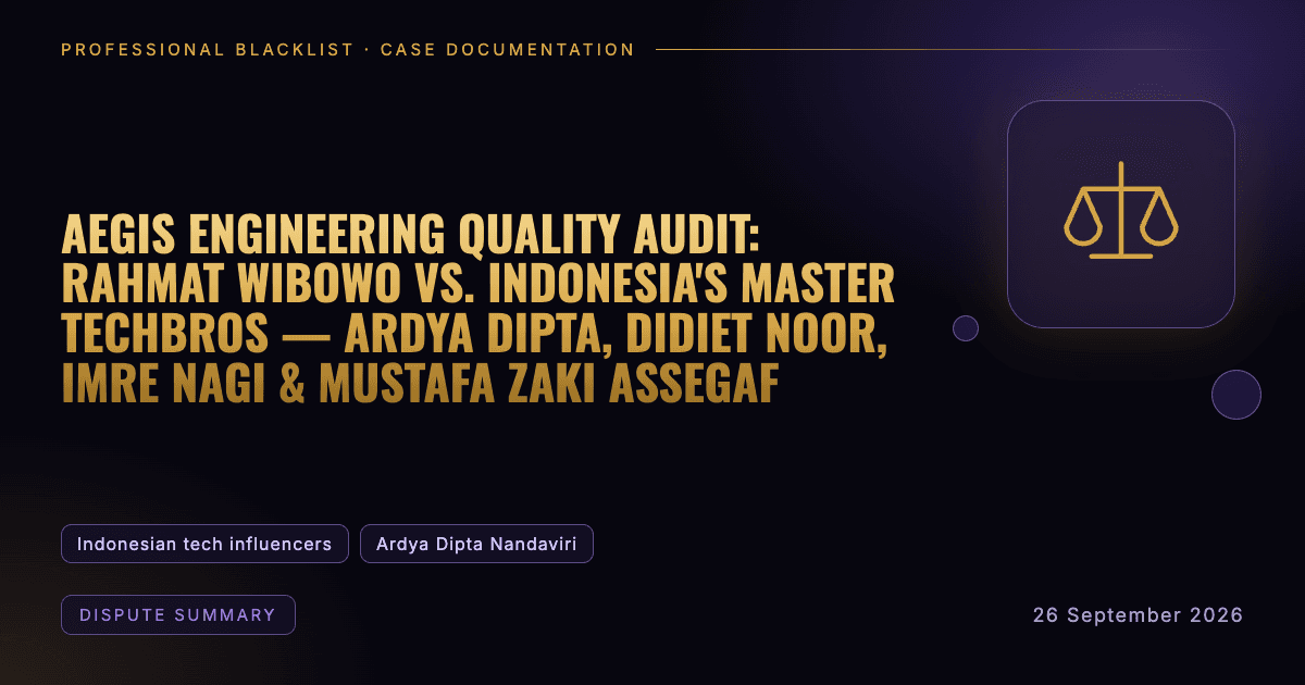 Header illustration: dispute summary involving Indonesian tech influencers, Ardya Dipta Nandaviri