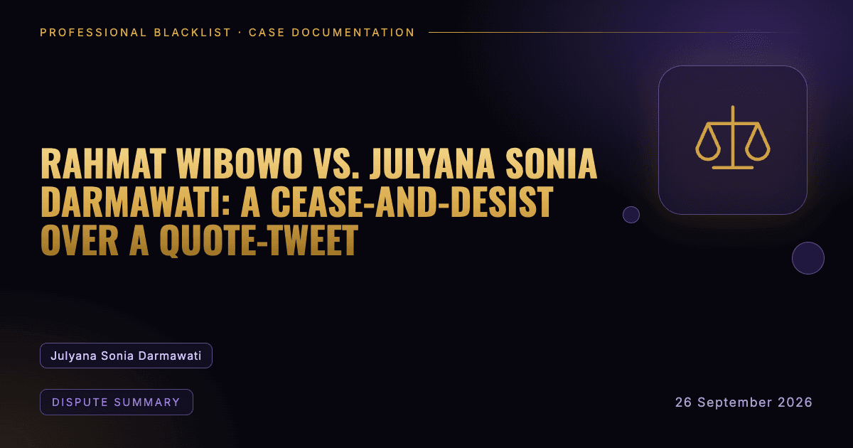 Header illustration: dispute summary involving Julyana Sonia Darmawati