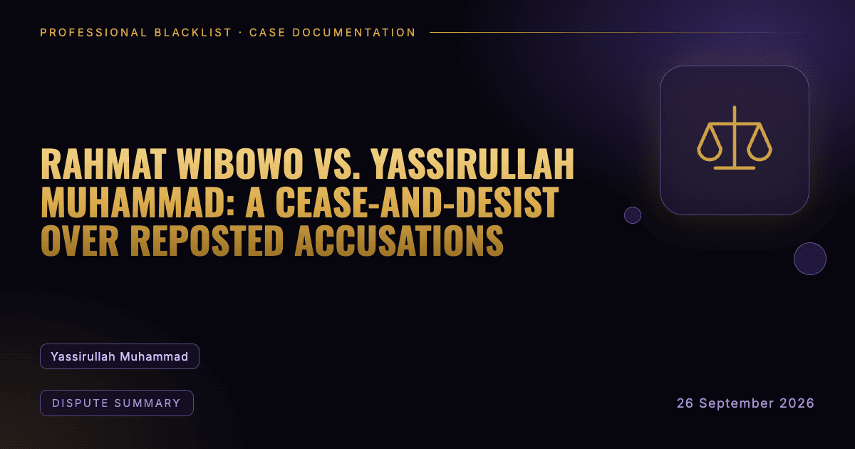 Header illustration: dispute summary involving Yassirullah Muhammad