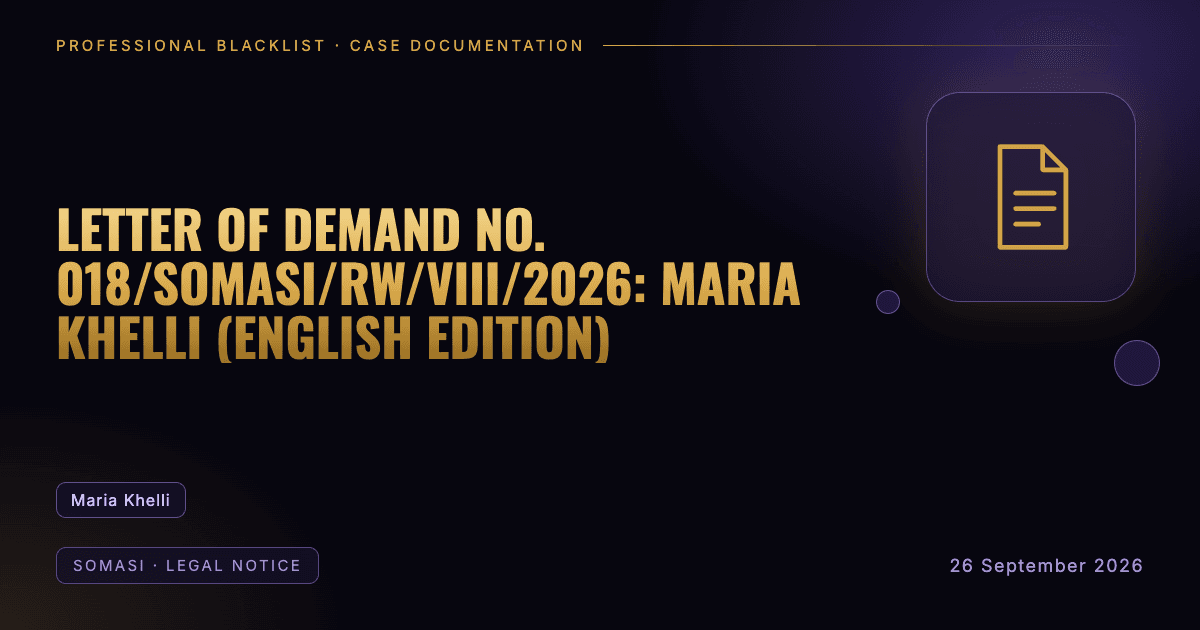 Header illustration: somasi · legal notice involving Maria Khelli