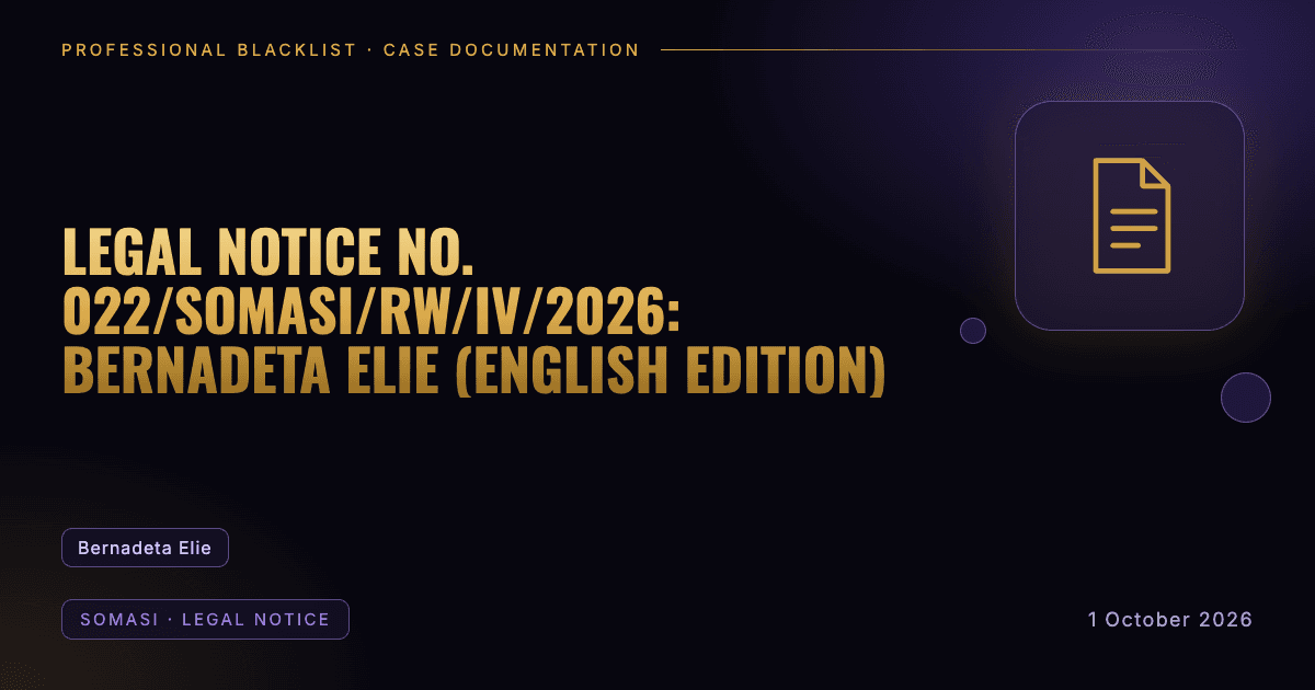 Header illustration: somasi · legal notice involving Bernadeta Elie