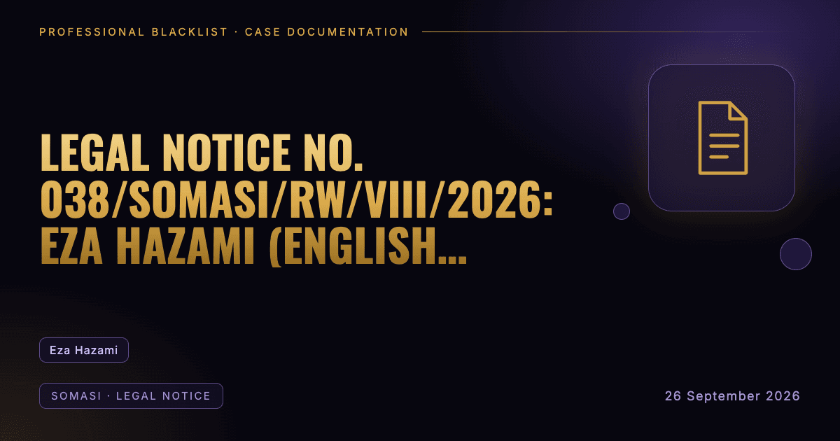 Header illustration: somasi · legal notice involving Eza Hazami
