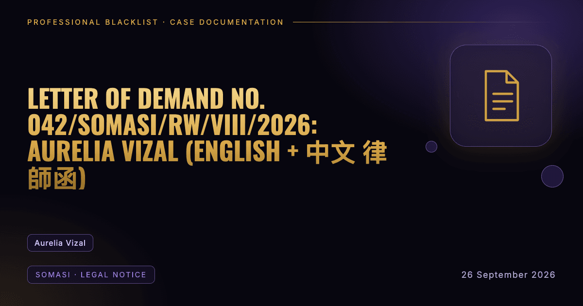 Header illustration: somasi · legal notice involving Aurelia Vizal