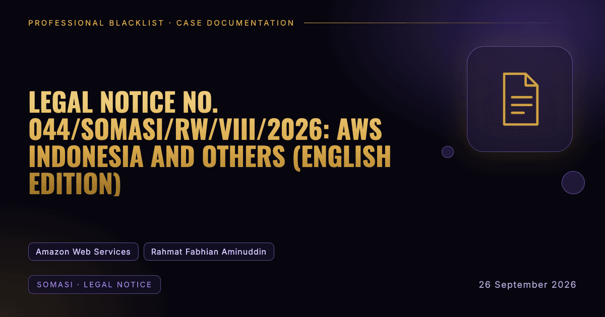 Header illustration: somasi · legal notice involving Amazon Web Services, Rahmat Fabhian Aminuddin