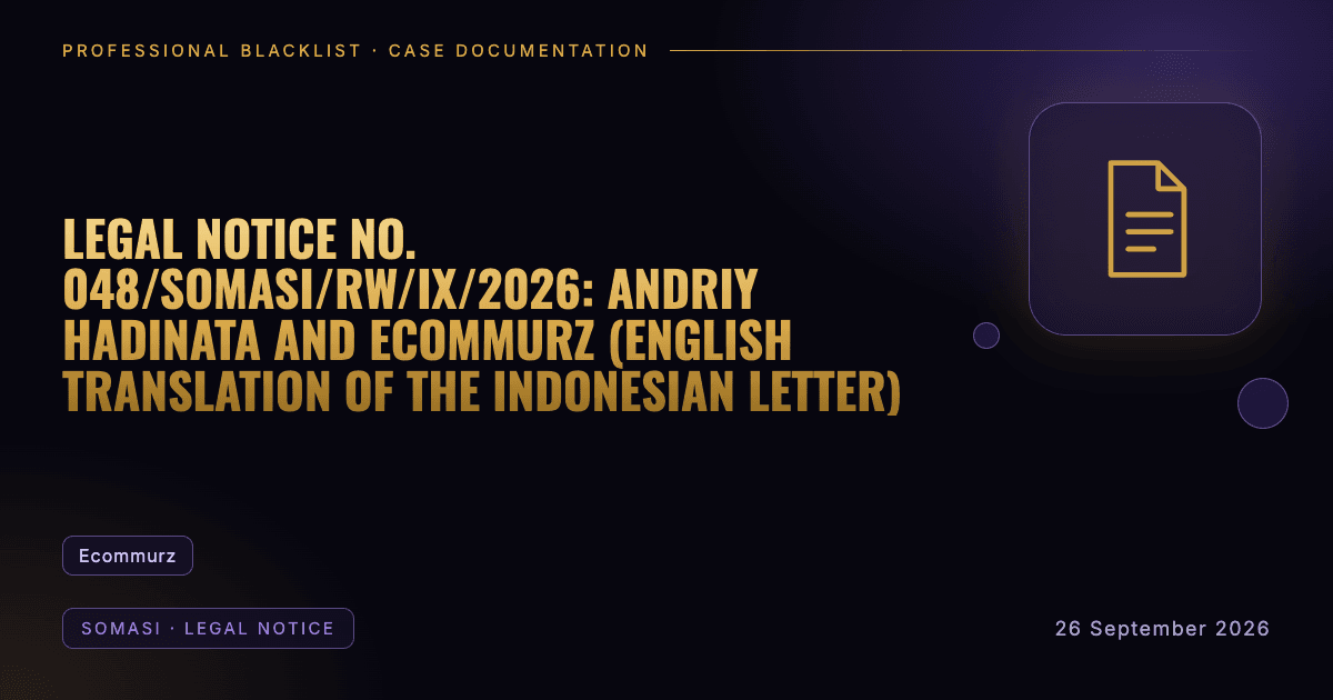 Header illustration: somasi · legal notice involving Ecommurz