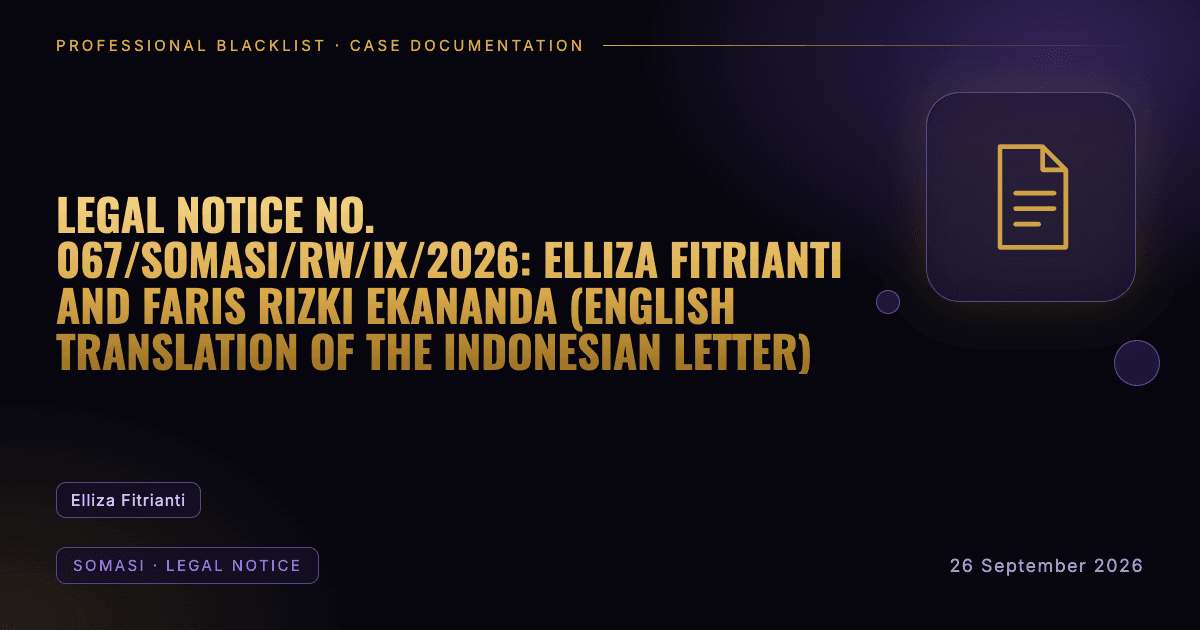 Header illustration: somasi · legal notice involving Elliza Fitrianti