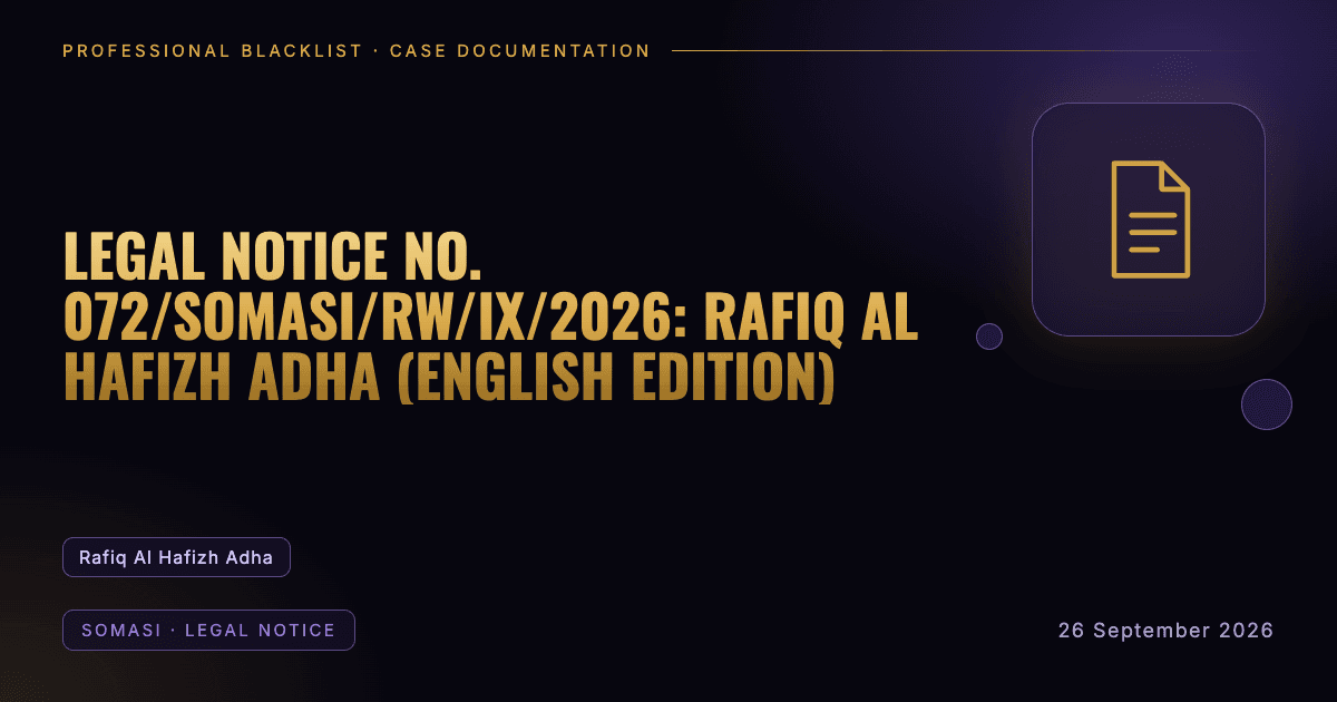 Header illustration: somasi · legal notice involving Rafiq Al Hafizh Adha