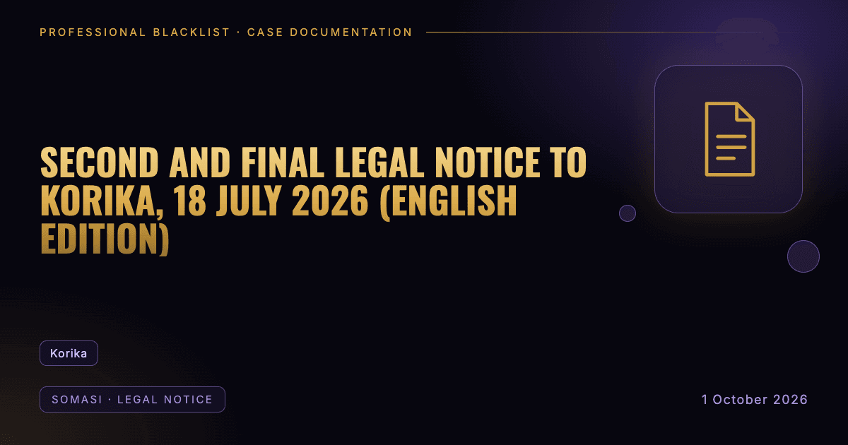 Header illustration: somasi · legal notice involving Korika