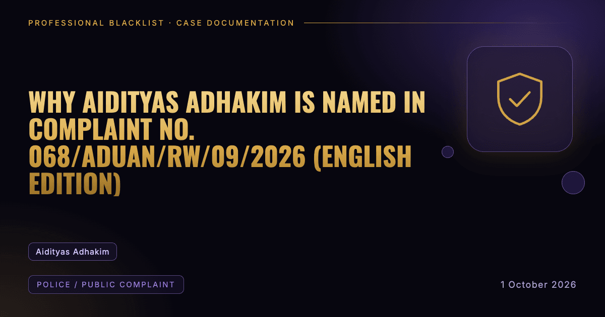 Header illustration: police / public complaint involving Aidityas Adhakim