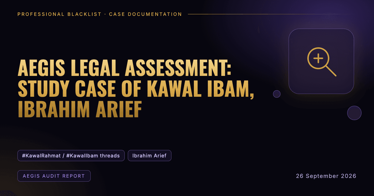 Header illustration: aegis audit report involving #KawalRahmat / #KawalIbam threads, Ibrahim Arief