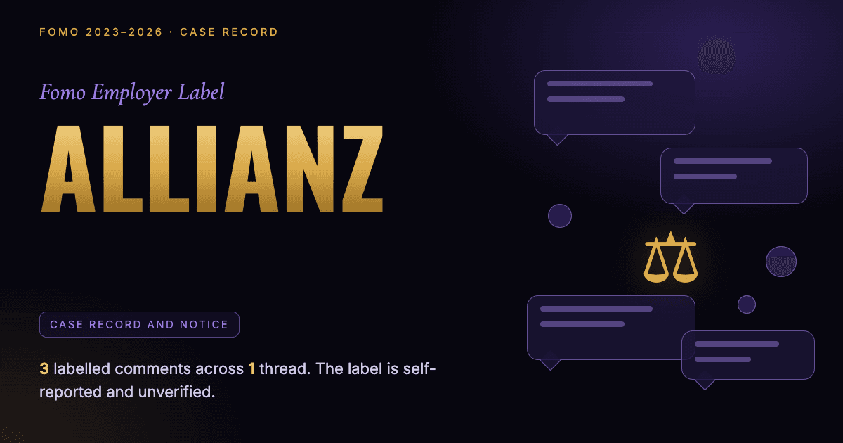 Header illustration: Fomo employer label Allianz, case record and notice