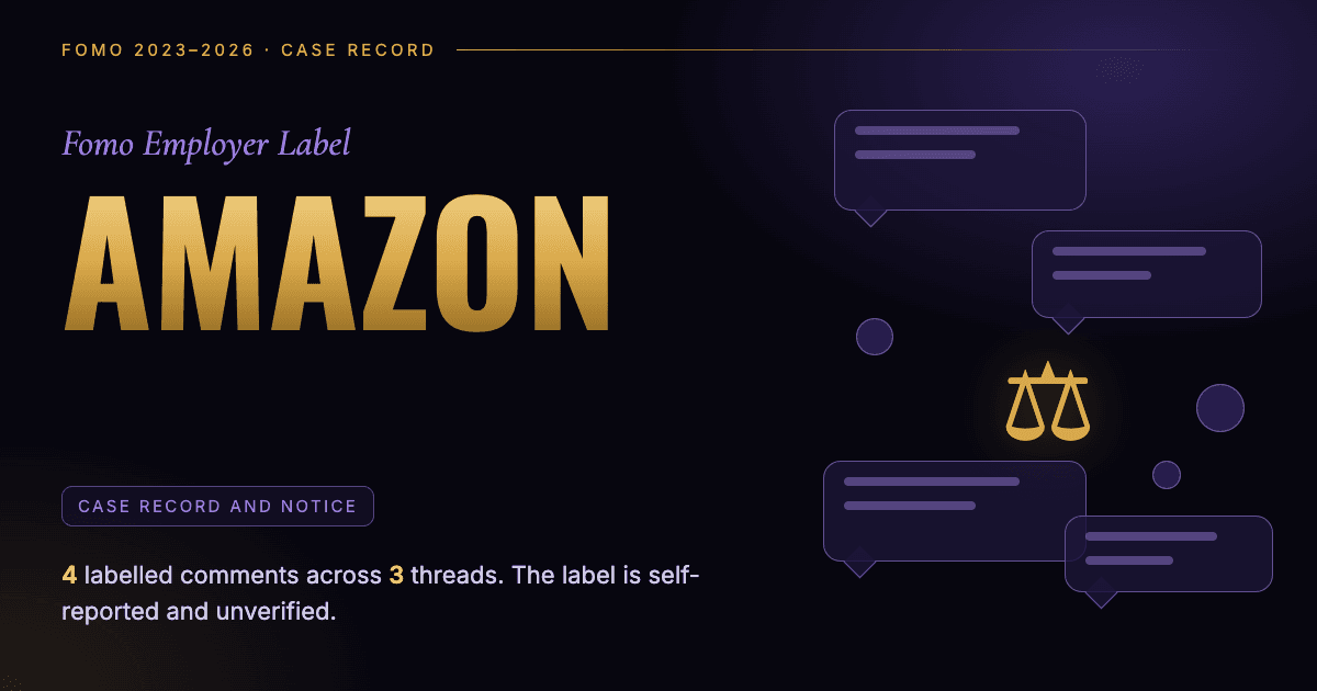 Header illustration: Fomo employer label Amazon, case record and notice