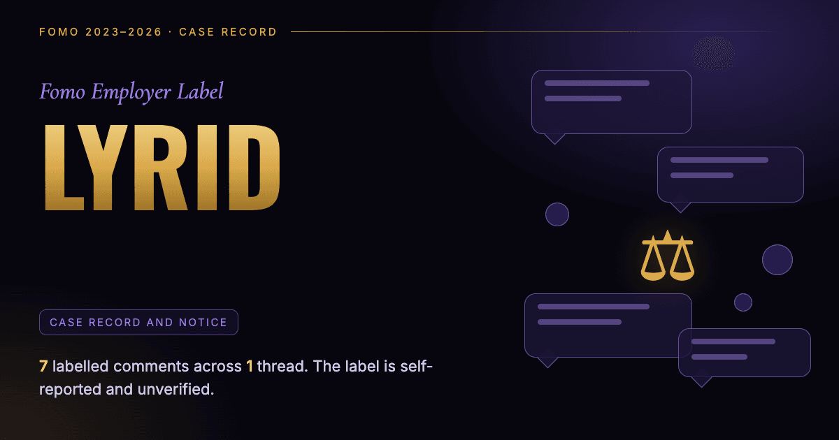 Header illustration: Fomo employer label Lyrid, case record and notice
