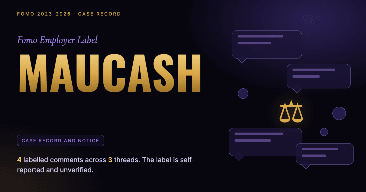 Header illustration: Fomo employer label Maucash, case record and notice