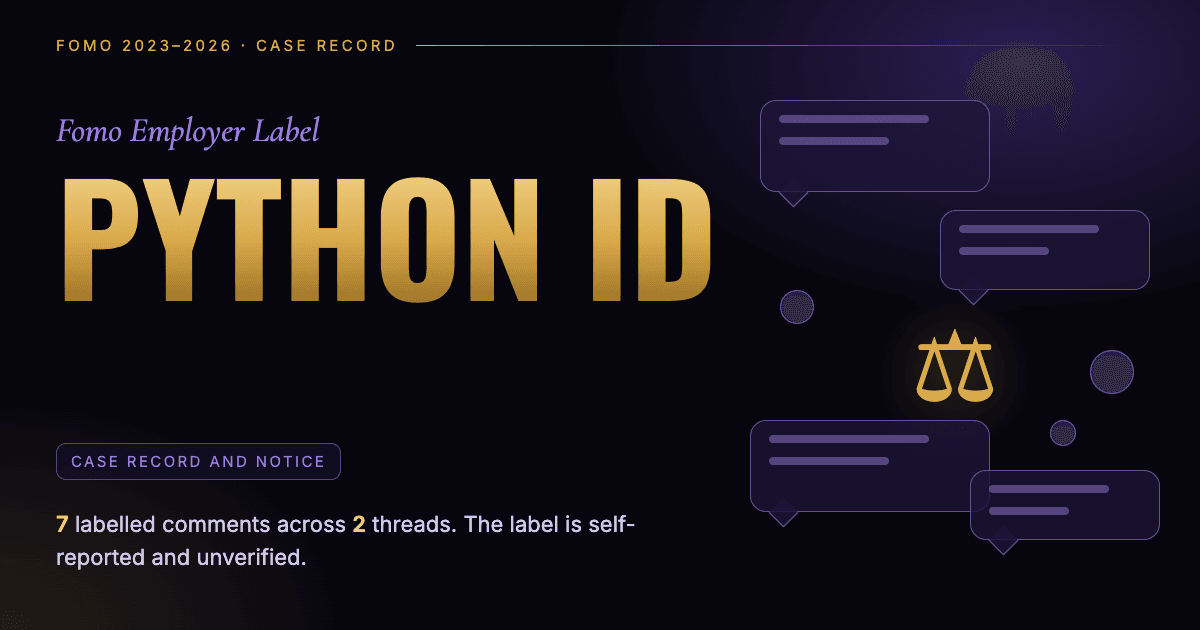 Header illustration: Fomo employer label Python ID, case record and notice
