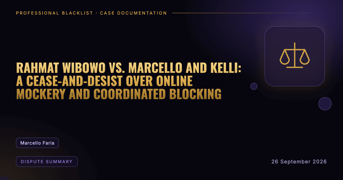 Header illustration: dispute summary involving Marcello Faria