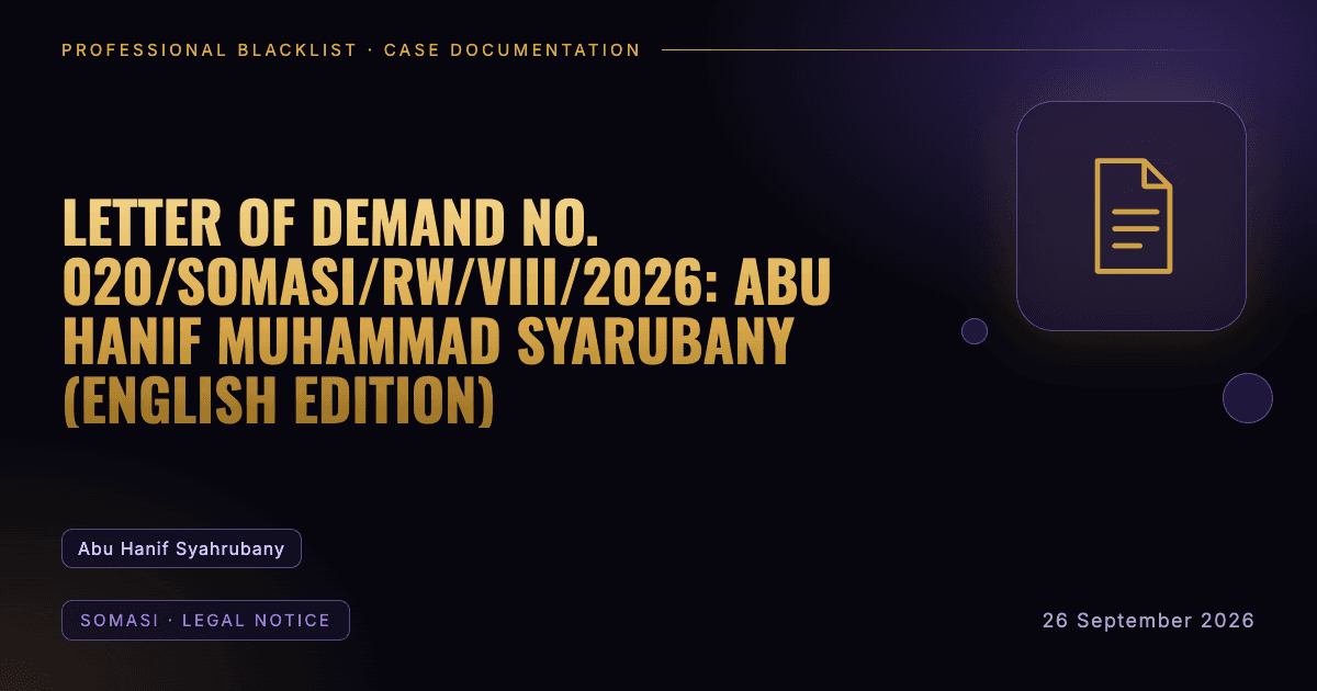 Header illustration: somasi · legal notice involving Abu Hanif Syahrubany