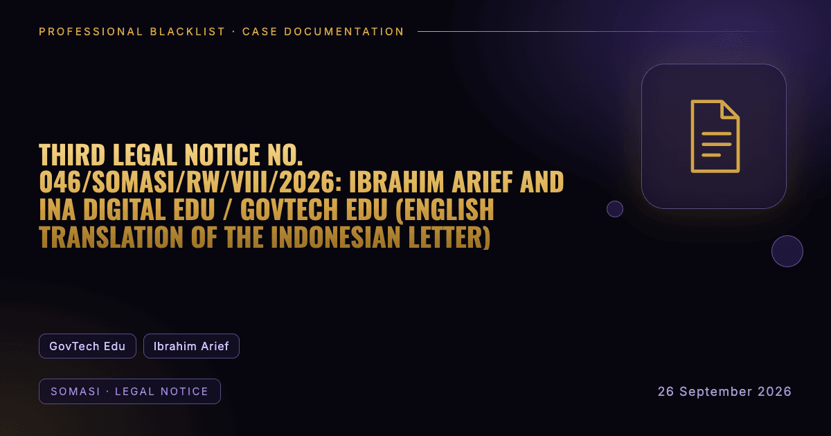 Header illustration: somasi · legal notice involving GovTech Edu, Ibrahim Arief