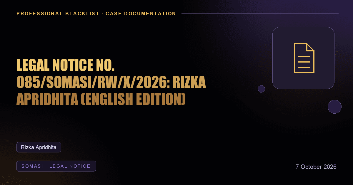 Header illustration: somasi · legal notice involving Rizka Apridhita