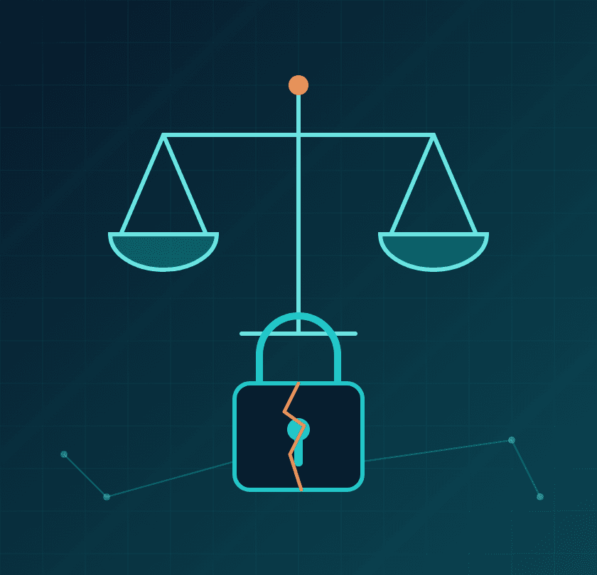Cover illustration: scales of justice above a cracked padlock