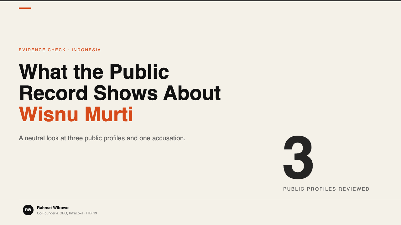 What the public record shows about Wisnu Murti: an evidence check