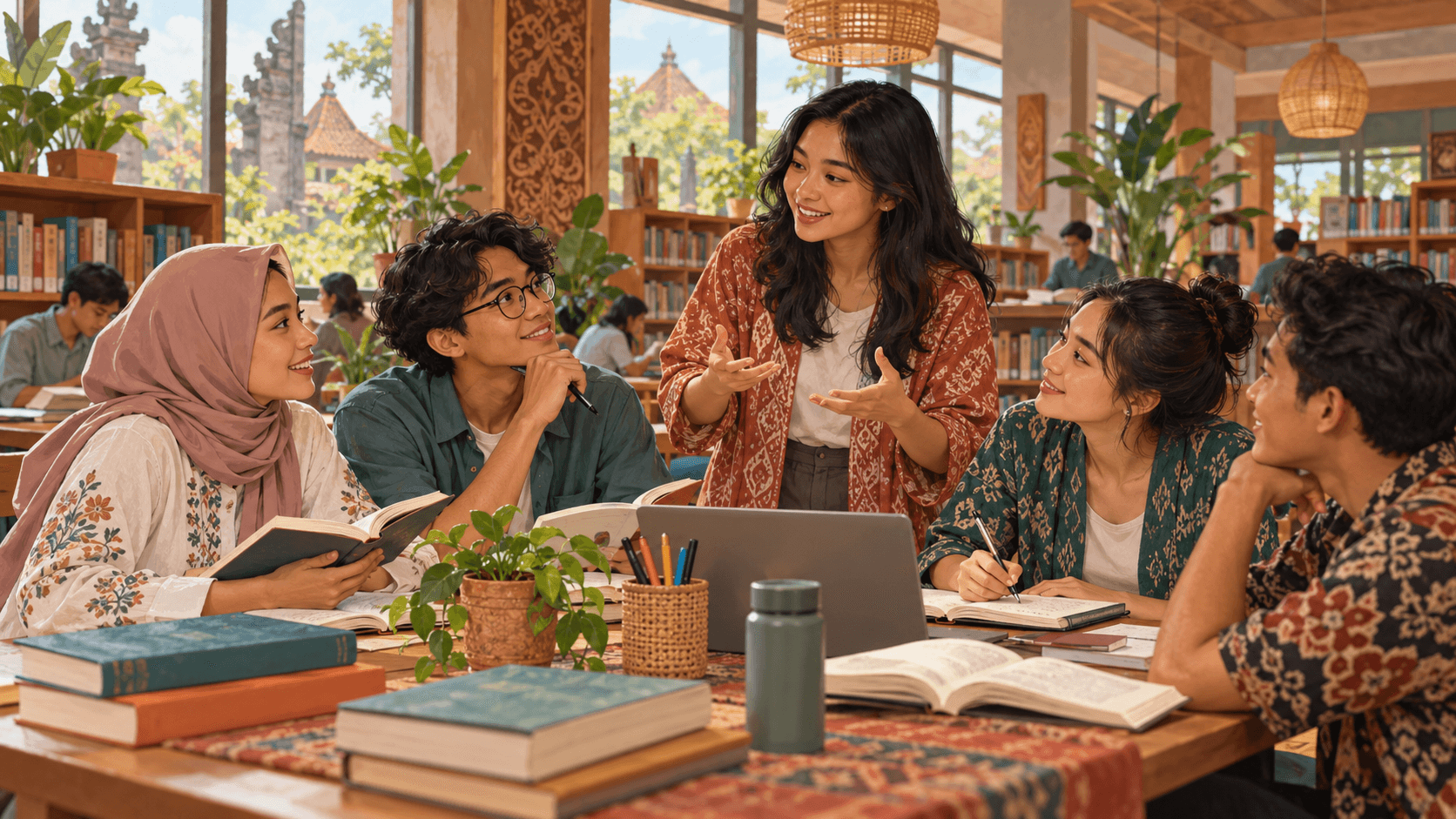 Young Indonesians read, write, and discuss ideas together