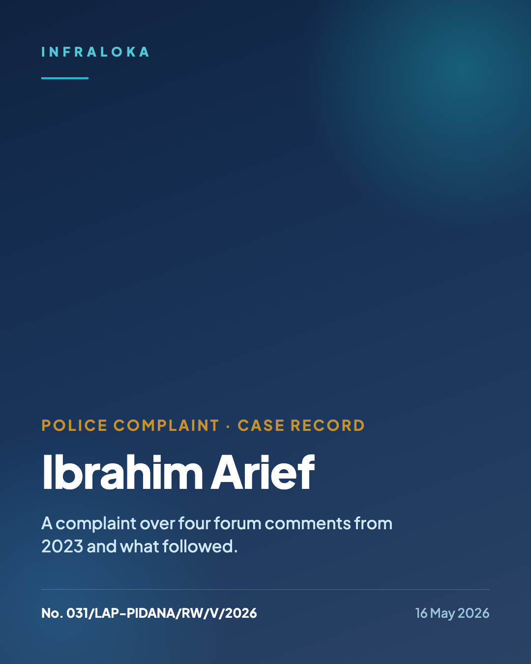 Case record: Police Complaint No. 031/LAP-PIDANA/RW/V/2026, Ibrahim Arief