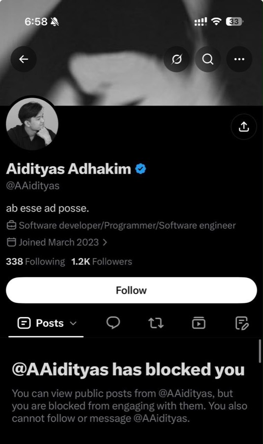 Evidence E-3: his profile showing my account was blocked