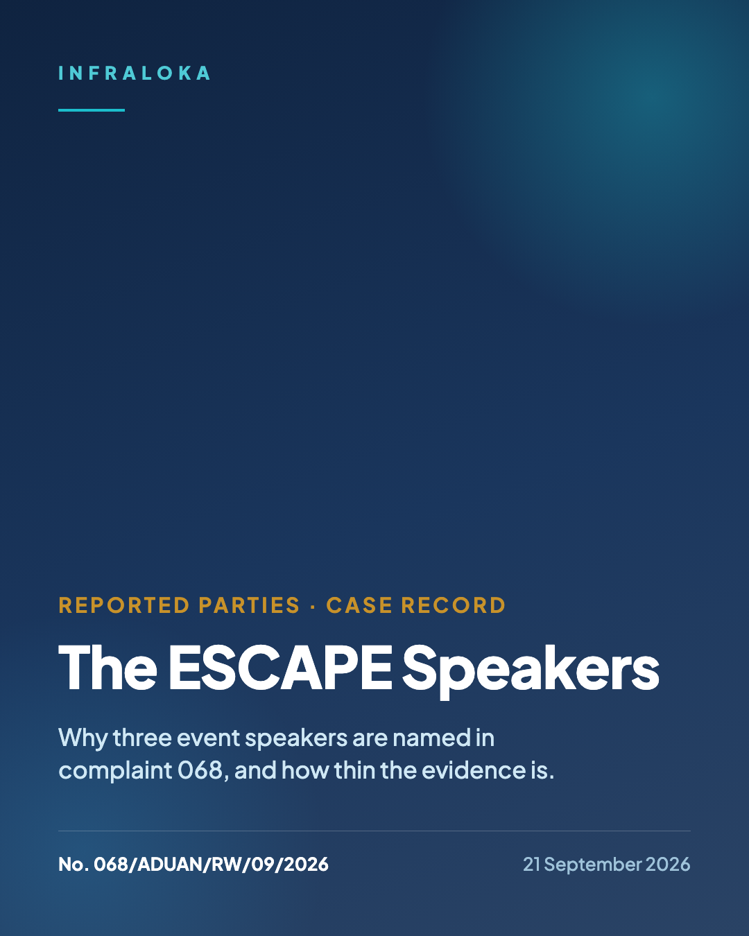 Case record: the ESCAPE speakers, named in Complaint No. 068/ADUAN/RW/09/2026