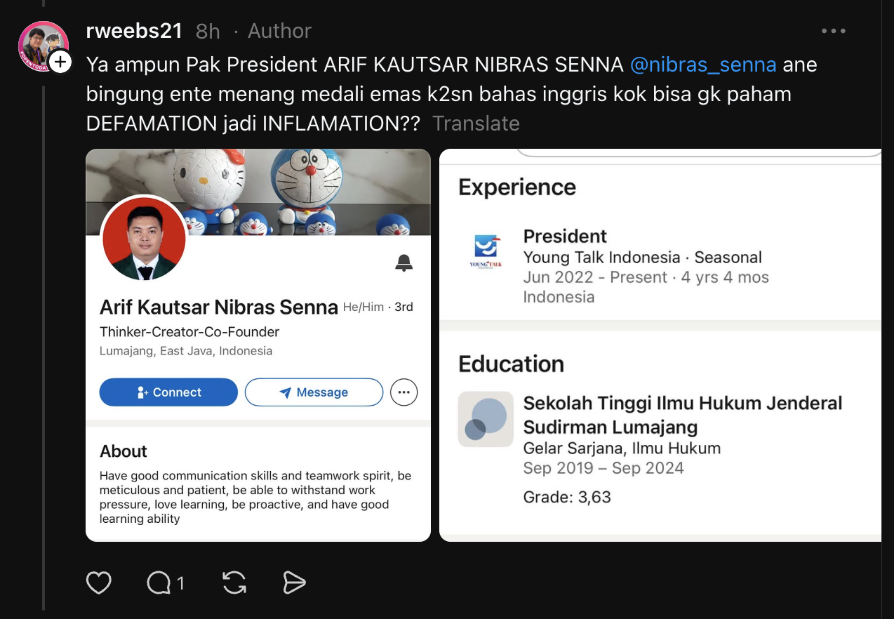 Public profile screenshot displayed under the name Arif Kautsar Nibras Senna