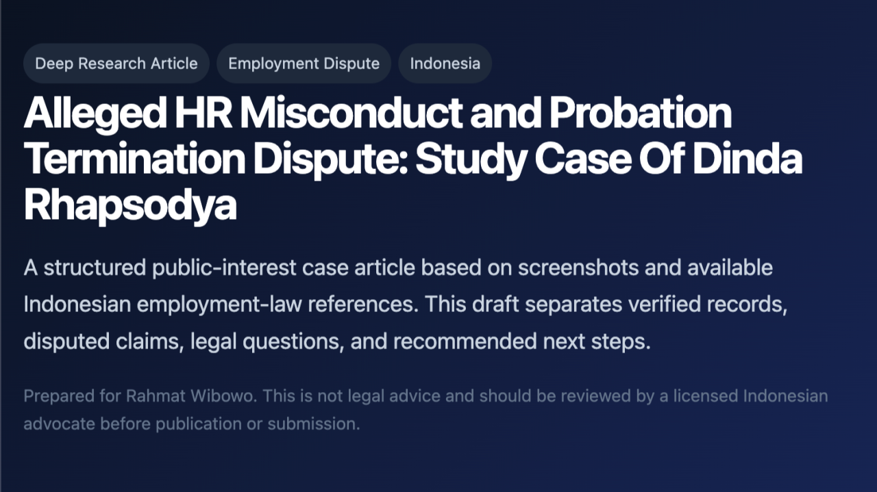 Alleged HR Misconduct and Probation Termination Dispute: Study Case Of Dinda Rhapsodya From Nomni Nomni.AI