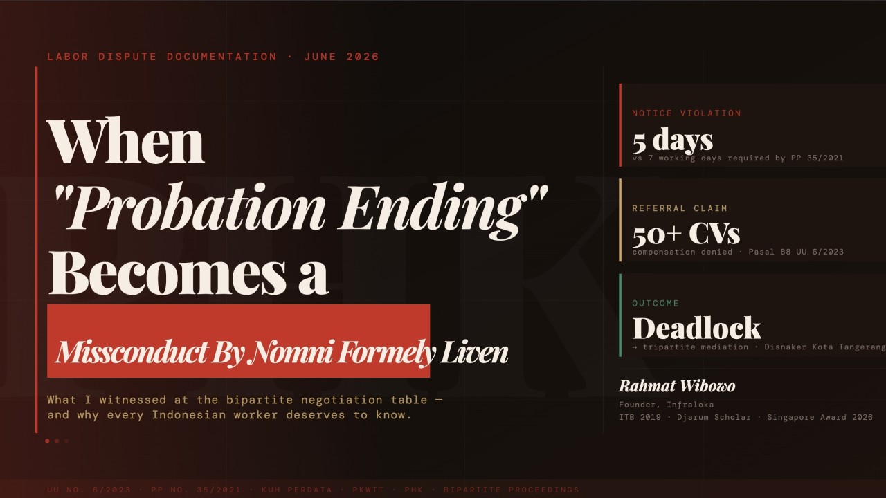 When "Probation Ending" Becomes a Legal Euphemism: Bipartite Meetings with Nomni Formerly Liven ( PT Nomnie Technologies Indonesia )
