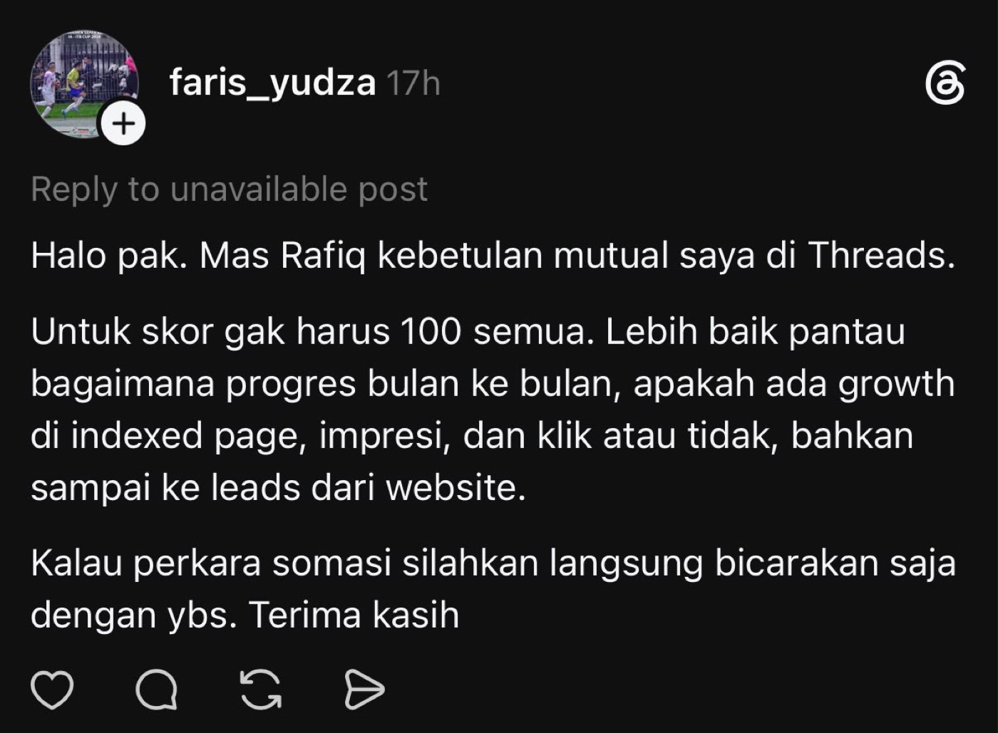 A Threads post by faris_yudza and a reply from another account