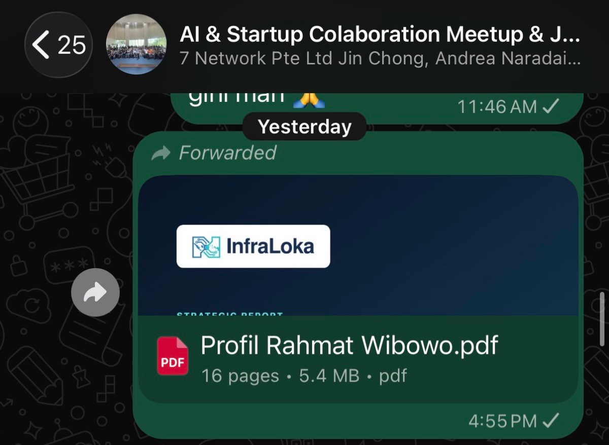 My "Profile Rahmat Wibowo" document forwarded to the group on 15 September around 16:55