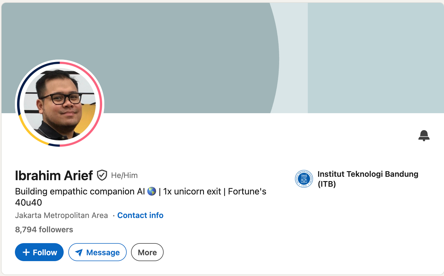 Public LinkedIn profile header of Ibrahim Arief