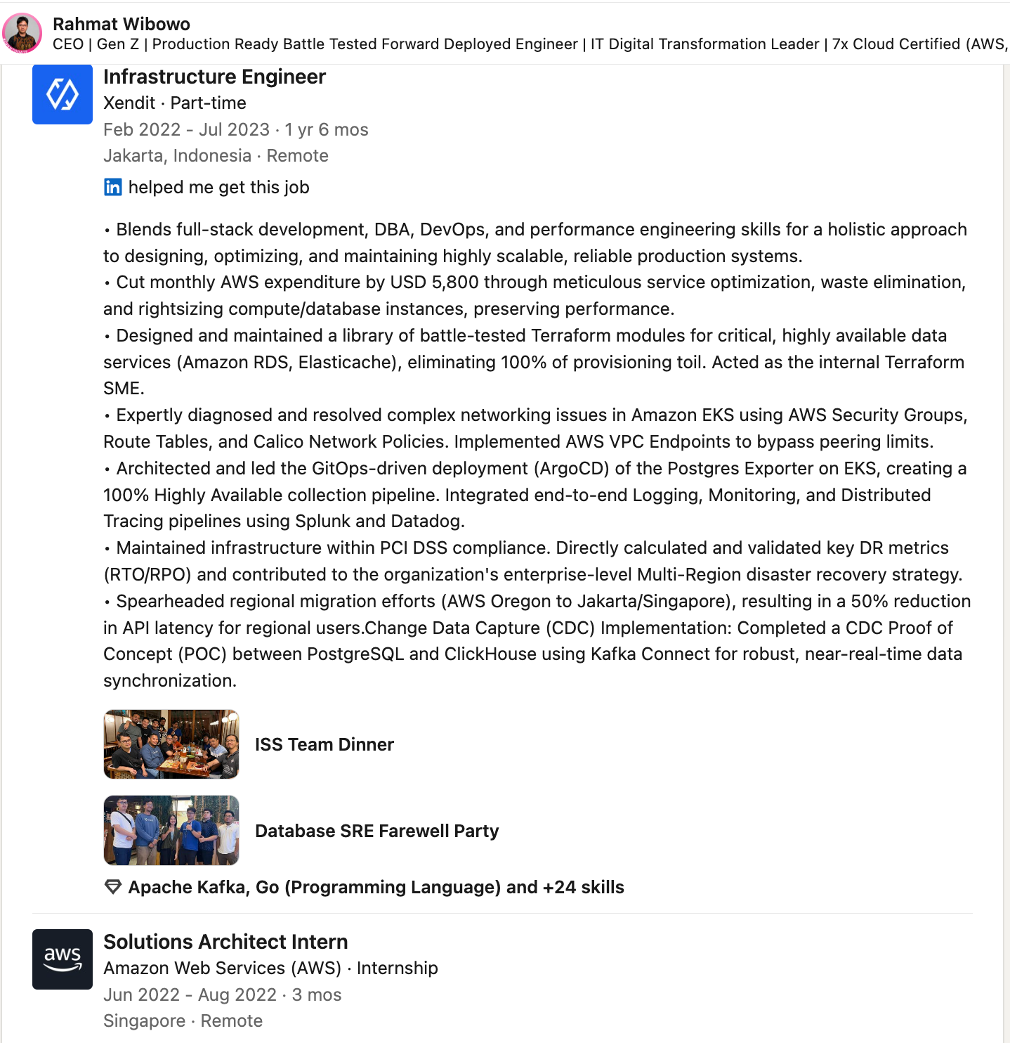 Xendit and AWS experience