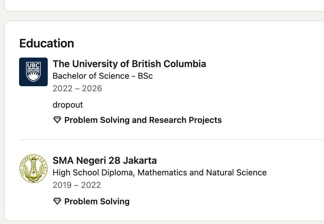 LinkedIn education entries, captured October 18, 2026