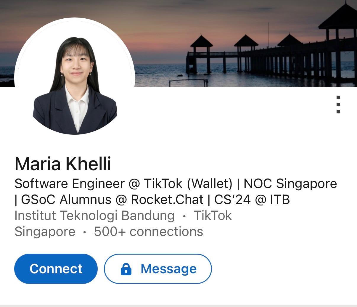 Evidence E-2: professional profile of Maria Khelli, listing TikTok Singapore and ITB