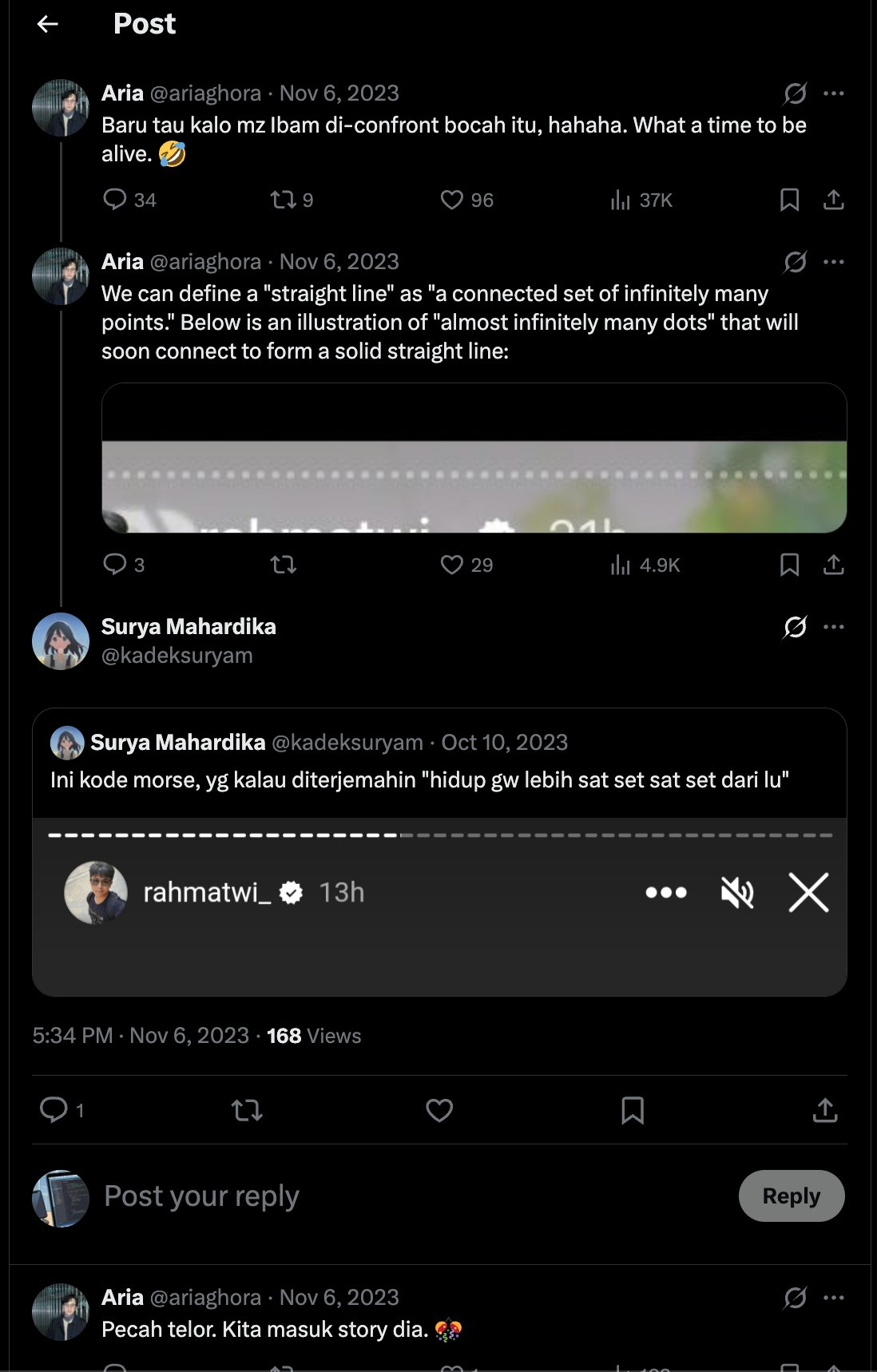 Evidence E-2: tweet by @kadeksuryam dated 10 October 2023 with a Morse-code image