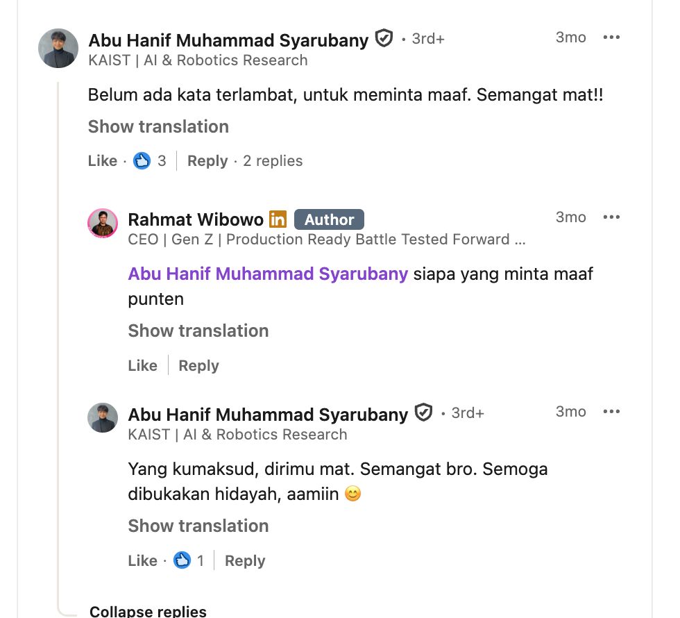 Screenshot of the comment "It is not too late to apologise. Keep it up, mat!!" and his reply confirming the target, documented as Evidence E-3