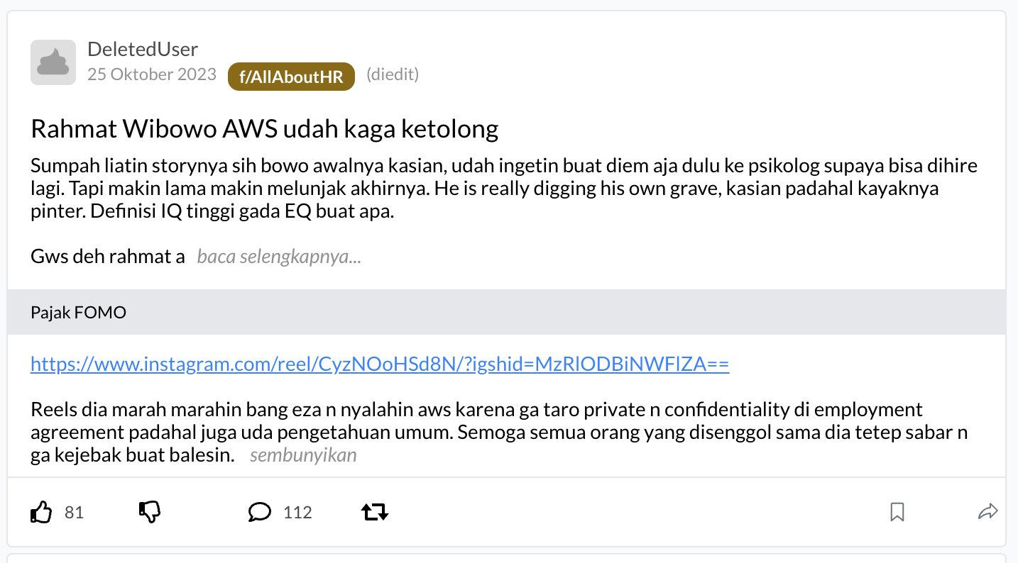 Evidence E-1: post of 25 October 2023 in the l/AllAboutHR community on fomo.id