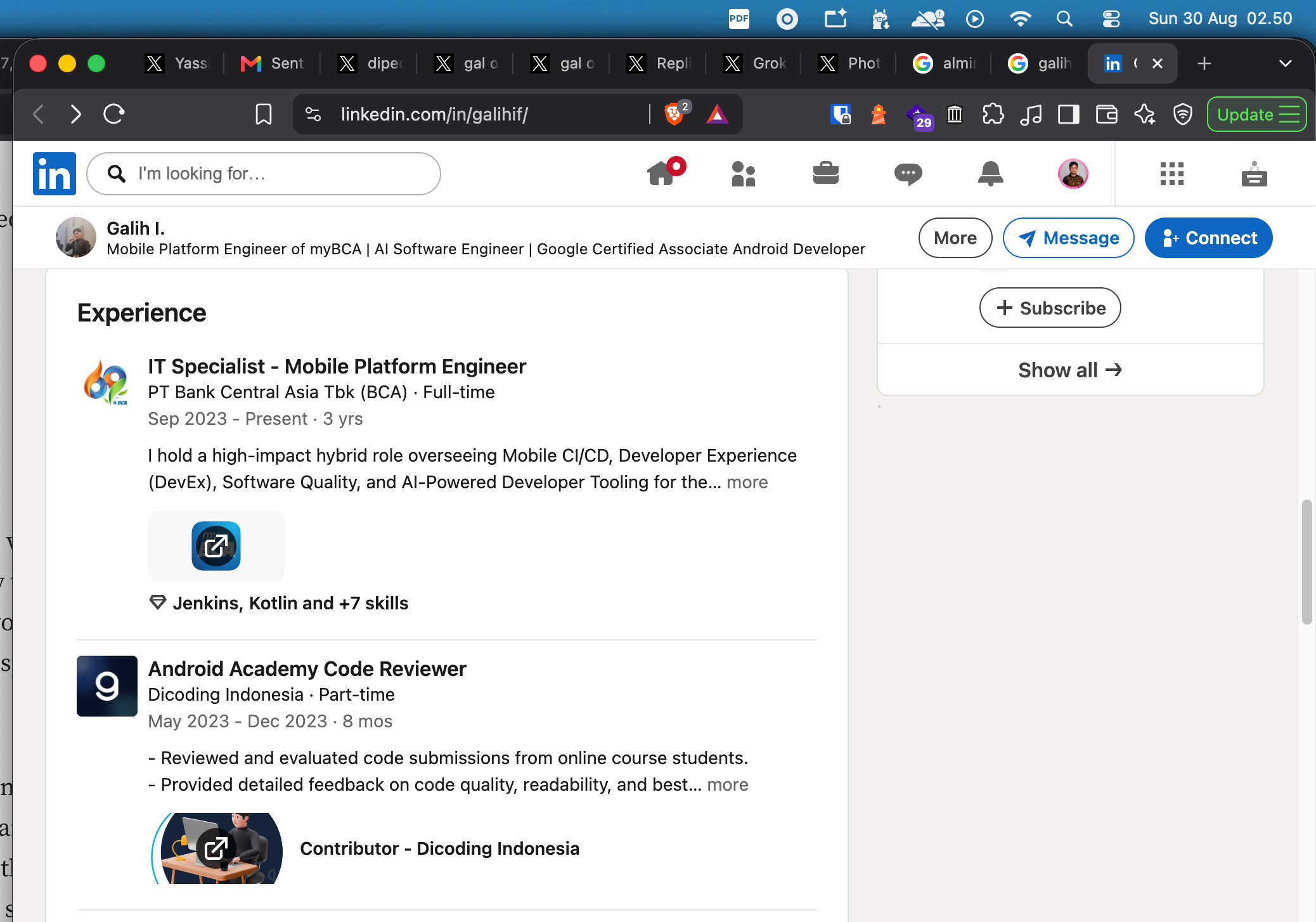 Annex image 2 (Evidence B-2): LinkedIn work history for Galih Indra Firmansyah