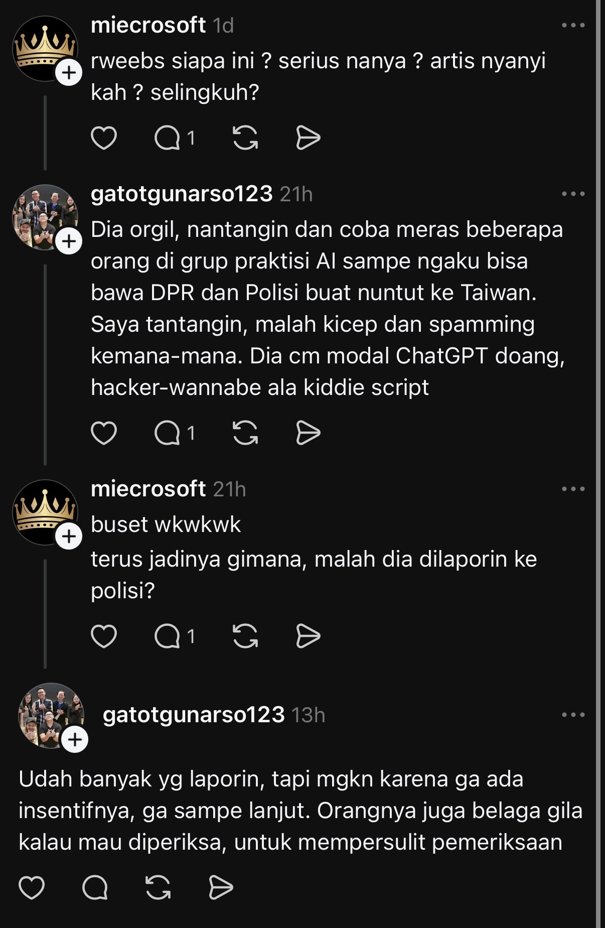 Threads exhibit 14: claim that many police reports were filed