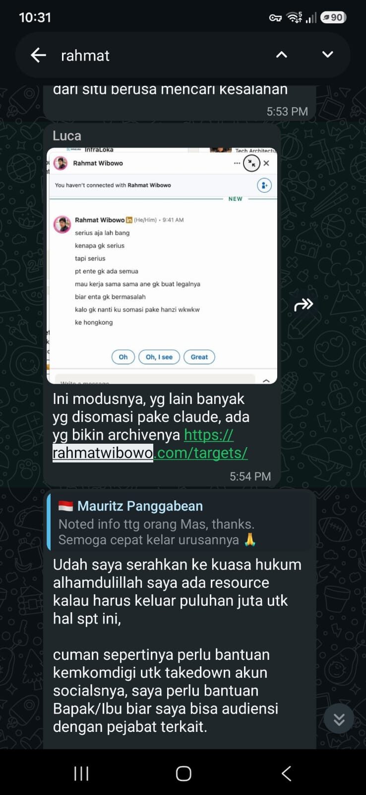 Evidence A-1: the screenshot of my LinkedIn message shown in the group